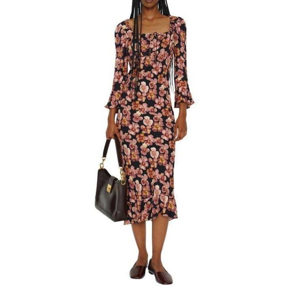 Reformation Women's Floral 3/4 Sleeve Kiley Bodycon Midi Dress Multicolor Sz 10
